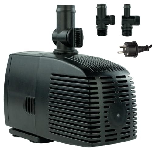 Teichpumpe 230 V – 1.500 L/H, 25 Watt, 10m Kabel, 250 cm Förderhöhe, Wasserpumpe, Aquariumpumpe, Wasserspielpumpe und Zimmerbrunnen-Pumpe | Brunnenpumpe | Tauchpumpe | Springbrunnen-Pumpe | KEP1500N