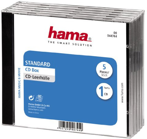 Hama CD-Leerhülle, Standard, 5er-Pack, transparent-schwarz