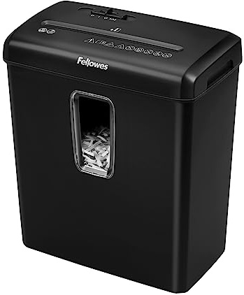 Fellowes Aktenvernichter 6 Blatt Partikelschnitt (P4), Papierschredder für Zuhause und Homeoffice, Powershred FS-6C, Schredder mit 15L Papierkorb, verarbeitet Kreditkarten, Heftklammern, schwarz