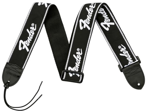 Fender Gitarrengurt mit Running Logo, Bequemer und robuster Gitarrengurt für Akustik, E- und Bassgitarren, Verstellbar für optimalen Komfort, Breite 5 cm, Schwarz