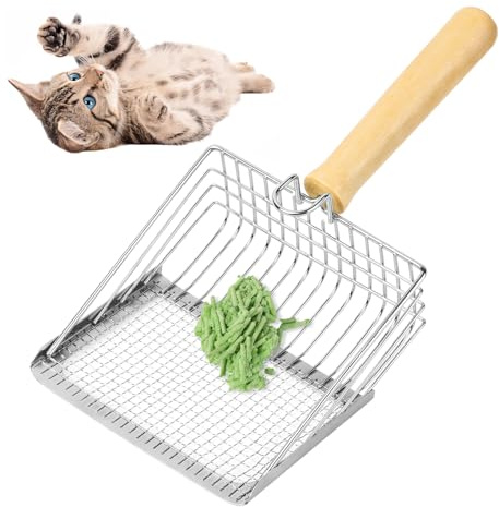 Aomig Streuschaufel Metall Katzenstreuschaufel mit Halterung Holzgriff | Katzenklo Schaufel Haustierkotschaufel Siebende Tiefer Katzenschaufel Scooper Vielseitig Schaufel Langer Griff Kotsieben