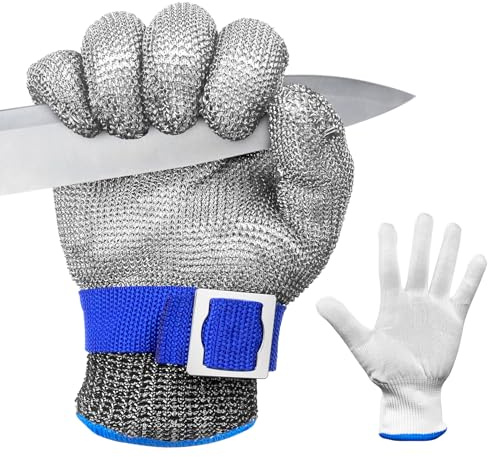 Brevanza schnittschutzhandschuhe, kettenhandschuh, schnittfeste handschuhe küche level 9, schnitzhandschuhe edelstahl, austernhandschuh, küchenhandschuhe schnittfest mit Ininnenhandschuhe (Größe M)