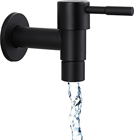 G1/4 Edelstahl schwarz einzigen kalten Wasserhahn Wandmontage Spültischarmatur wasserhahn waschmaschine Garten Wasserhahn Spüle Wasserhahn Bad Kaltwasser Armatur für Waschküche, Badezimmer, Garten