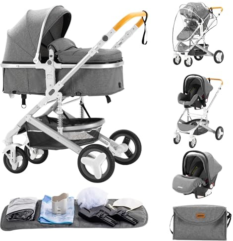 ALYIKOU kinderwagen 3 in 1 Zusammenklappbarer Kinderwagen KombiKinderwagen Aluminiumrahmen für Neugeborene