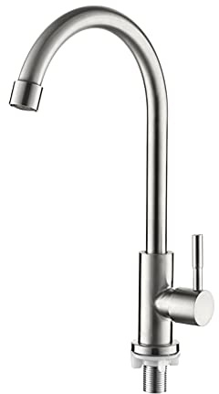 Ibergrif Kaltwasserhahn Küche Edelstahl, 360° Schwenkbar, Wasserhahn nur Kaltwasser mit Keramikkartusche & 50cm Anschlussschläuchen, Spültischarmatur Kaltwasser für Küche & Gäste-WC-M18703