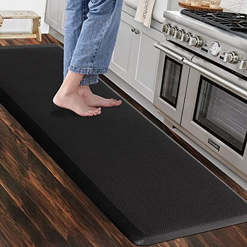 Carvapet rutschfest Küchenteppich Anti Ermüdungsmatte Küchenläufer Schaum-Stehmatten PVC Abwischbar Laufteppich Küchenmatte Bodenmatte (Schwarz,44x152cm)