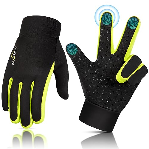 AOTOW Kinder Handschuhe Winter Thermo Laufhandschuhe - Touchscreen Fahrradhandschuhe Warm Kinderhandschuhe Winddichte Warme Fahrrad Handschuh Softshell Reithandschuhe für 4-12 Jahre Kind Jung