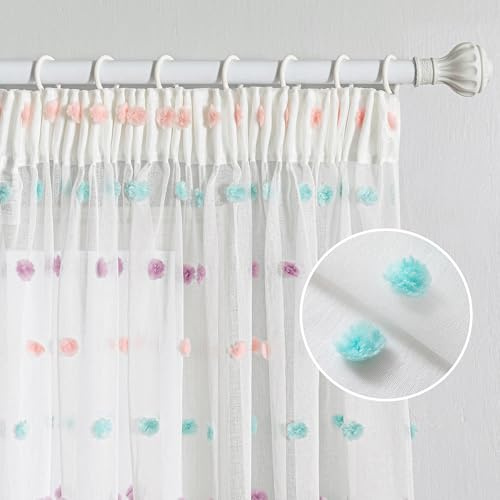 MYSKY HOME Gardinen Kinderzimmer Kurz Transparent Vorhänge mit Kräuselband | Farbig,2er Set,H160 x B140 cm,Kurze Vorhänge Kinderzimmer,Halbtransparent Vorhang Wohnzimmer,Kindergardinen Durchsichtig