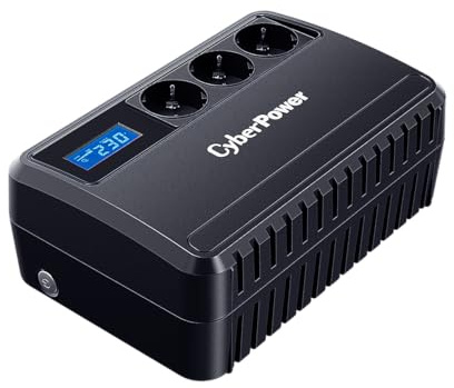 CyberPower BU650EULCD Line-Interactive USV 650VA360W für Heim und Büro, AVR automatische Spannungsregulierung, LCD Anzeige, 3 Schuko, simulierte Sinuswelle, EMIRFI Filter Bypass, schwarz