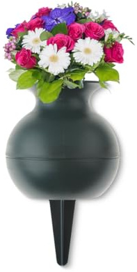 matches21 HOME & HOBBY Grabvase zum Stecken als frostsichere Grabdeko - Grüne Kugelform Friedhofs-Vase in 22 cm als wetterfester Kunststoff Grabschmuck - Erdspieß Blumenvase als schöne Steckvasen