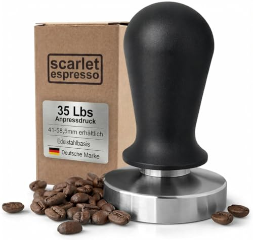 scarlet espresso | Kaffee Tamper »Perfetto« – Espresso Tamper auf 35 lbs Anpressdruck kalibriert, Edelstahlbasis & aluminium Griff – Kaffeestampfer für gleichmäßige Extraktion – 53 mm