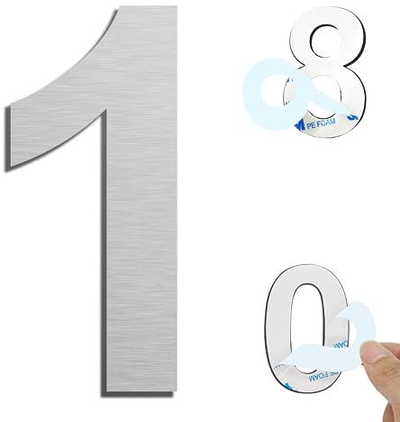 Ywonoby Hausnummer für den Außenbereich, modern, gebürstet, 75 mm, selbstklebende Türnummer aus Edelstahl, Hausnummernschild und Briefkastennummer, Silber (1)