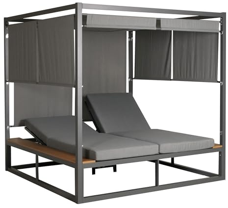 Mendler Aluminium Lounge-Gartenliege HWC-M63, Sonnenliege Bali-Liege Outdoor-Bett Daybed, 10cm-Polster 200cm - hellgrau