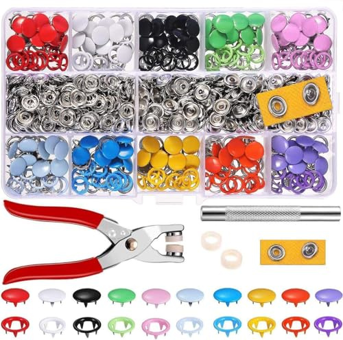 Alritz Druckknöpfe mit Zange - Druckknöpfe Set Metall Ring Button Druckknöpfe Ohne Nähen für Baby Kinderbekleidung, Taschen, Handgemaakt, Sewing Craft 9,5 mm, 10 Farben (240 Sets)