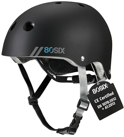 80SIX Skaterhelm Kinder, Verstellbarer Fahrradhelm für Jugendliche und Erwachsene, CE EN1078 Zertifiziert, für Skateboard, Fahrrad, Roller, E-Scooter, 49-61cm