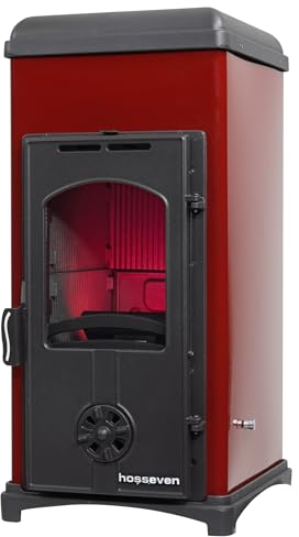 Hosseven 9005 Kaminofen, Schwedenofen, Holzofen, 6,4 kW, BImSchV Stufe 2 – Anthrazit, Weiß, Burgunderrot, Grün (Burgunderrot)