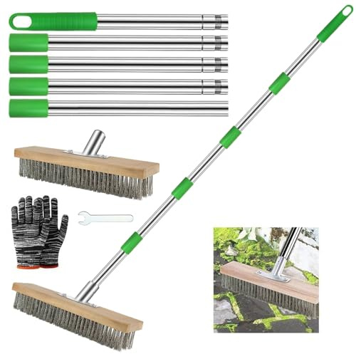 Drahtbesen mit Stiel 190cm,Stahlbesen für Unkraut,Drahtbesen Bürste 30cm,Stahldrahtbesen,für pflastersteine,moosentfernung,Algen an Dusche,Wand,Garage,Hof,Terrasse,Moos