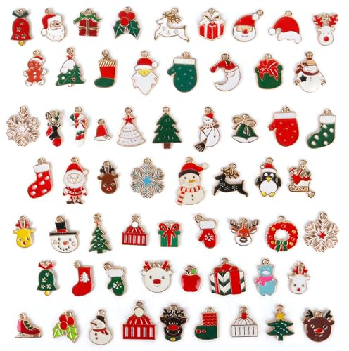 Aokbean 61 Stück Weihnachts Anhänger Charms Set für DIY Schmuck | Bunte Schmuck Anhänger zur Herstellung von Armbändern,Ohrringen,Weihnachtsbaum Deko,Geschenken und Festtagsdekoration