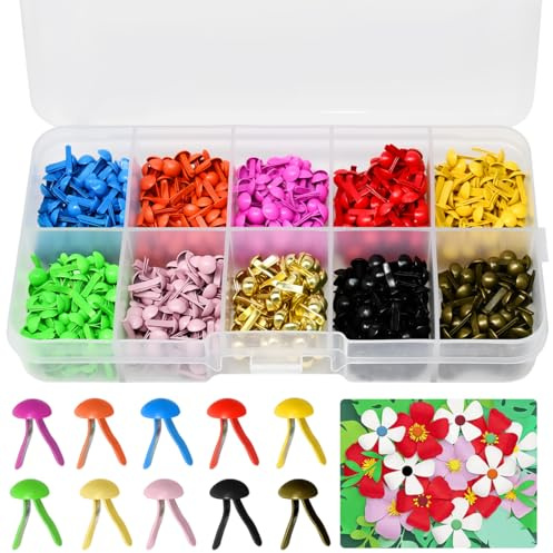 Zuxbolf 1000 Stück Musterbeutelklammern Metall Mini Bunte Brads 4.5 * 8mm Rundkopfklammern Briefklammern Bastelklammern Scrapbooking Brads für Schule Büro Papier Briefklammern Basteln DIY Handwerk