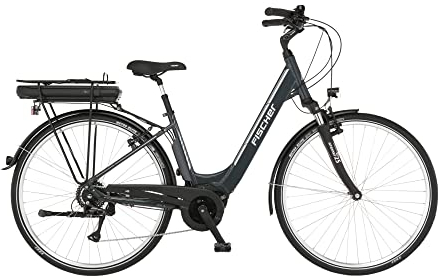Fischer E-Bike City CITA 1.5 Elektrofahrrad für Damen und Herren, RH 44 cm, Mittelmotor 65 Nm, 36 V Akku, Granitgrau, 44cm-418Wh