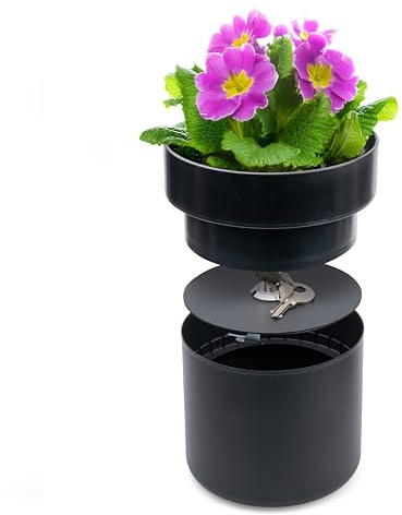 SAX Design Blumentopf Safe Schwarz – Versteckter Tresor in Blumentopfoptik, Abschließbares Geheimversteck für Wertsachen, Wasser- & Schmutzgeschützt, Sicher fixierbar (Pflanze n. Enth.)