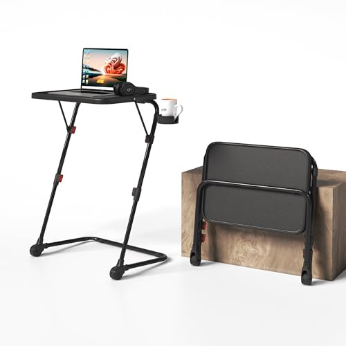 MEUBLE Cosy Kleiner Klappbarer Laptoptisch Höhenverstellbar Schreibtisch Beistelltisch Ohne Montage Sofatisch Neigbar Computertische Betttisch Pflegebett, Schwarz