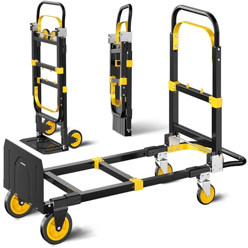 LDHTHOPI 2IN1 Sackkarre Klappbar MAX 272KG,Aluminium Transportwagen mit vollgummireifen,111cm Teleskopgriff Schwerlast Plattformwagen 2 Expanderseilen,für Umzüge von Haushalten und Lagern,Gelb