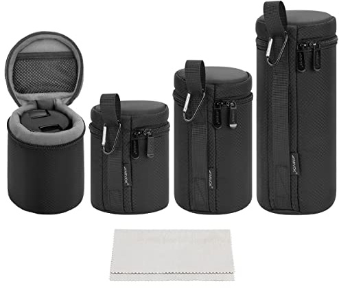 Arvok Objektivtasche, 4 Größen Neopren Objektivbeutel, wasserdichte Schutzbeutel für Kamera Objektiv, 15mm Dicke Wasserabweisend und Stoßdämpfend für DSLR-Kameraobjektiv, Schwarz