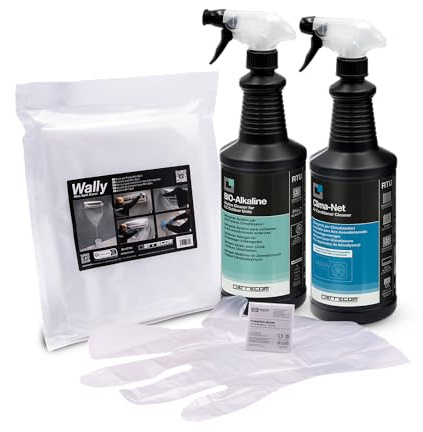 ERRECOM Kit für Reinigung der Klimaanalgen, enthält 1L Clima-Net Reiniger für Innengerät, Filter,Wally Schutzhülle,1L Bio-Alkaline biologisch abbaubaren alkalischen Reiniger für Außengerät, Handschuhe