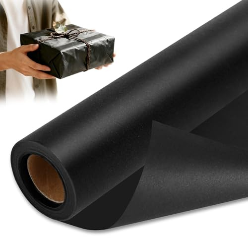 Staranry 38 cm x 10 m Geschenkpapier Schwarz, Einfarbig | Schwarzes Geschenkpapier, Perlglanzpapier, Geburtstag für Verpackung Hochzeit Kunsthandwerk Kleine Weihnachten Halloween