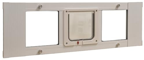 Ideal Pet Products Fensterflügeltür, Aluminium, verstellbar für Fensterbreiten von 83,8 cm bis 96,5 cm, Katzenklappe 16,5 x 16,5 cm Klappengröße