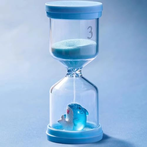Sanduhr 3 Minuten,Blaue Kinder-Sanduhr mit Delphin,Zahnputzuhr Kinder | Bruchsicherer Kunststoff,Macaron-Blau,Sanduhr Zähneputzen Kinder,Sanduhr Kinder für Kinderalltag,Lernen,Küche und Spiel