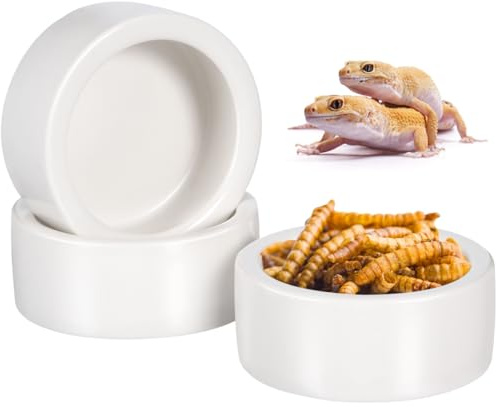 VILLFUL 3-Teiliges Keramik Futternapf Set Für Reptilien 2 Zoll Rund Anti-Flucht Design Dickwandig Und Stabil Futterschale Für Kleine Eidechsen Im Terrarium
