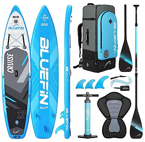 Bluefin Cruise Premium Stand Up Paddle Set | Aufblasbares Paddleboard für Erwachsene | SUP Paket mit Rucksack, Fieberglas-Paddel und Pumpe | 5 Jahre Garantie