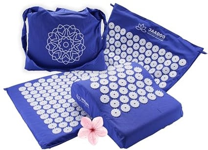 Akupressurmatte mit Kissen und Tasche in Blau | Perfekt für Anfänger, Memoryschaum passt sich an, 100% Baumwollbezug, Entspannung pur