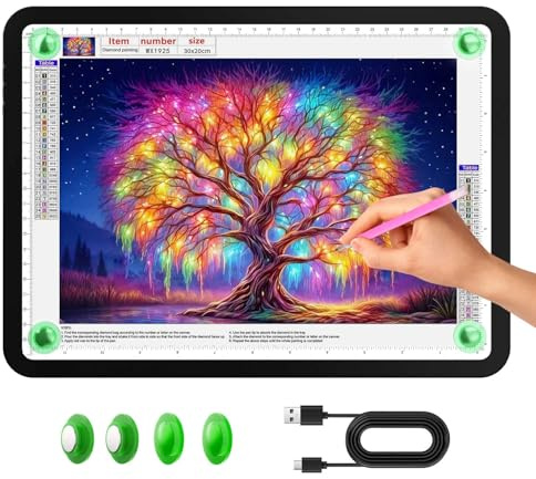 Zocelight A4 Leuchttisch Für Diamantmalerei,11000 Lux Ultraheller Leuchtplatte,Seitliche Tastenbedienung, 3-Farben Led Lichtpad,Magnetisch Lichtplatte Für Skizzieren,Zeichnen, Tattoo,Designen(Schwarz)