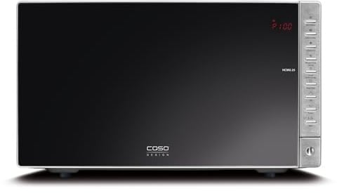 CASO HCMG 25 Mikrowelle mit Heißluft & Grill–900W Mikrowelle, Heißluft bis 240 °C, 25 L Garraum, 10 Programme, 4 Kombifunktionen, Edelstahl-Innenraum, Glasdrehteller Ø 31,5 cm, Spiegelfront