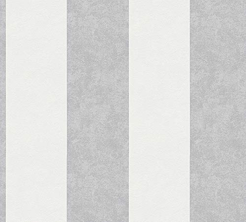 A.S. Création Vliestapete Memory Tapete mit Blockstreifen 10,05 m x 0,53 m creme grau weiß Made in Germany 329902 32990-2