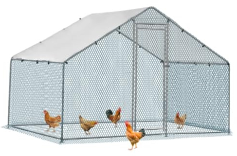 LEADZM Hühnerstall, 3x2x2 m freilaufgehege hühner, 6 m² Großes Hühnergehege mit Wasserdichtetem PE, aus verzinktem Stahl, Spitzdach
