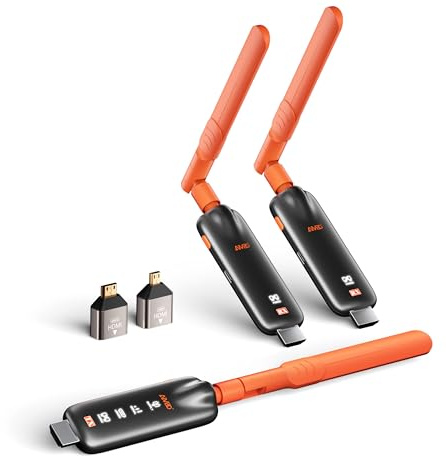 AIMIBO Wireless HDMI Sender mit 2 Empfängern für bis zu 6 Displays/TVs, 50m | HDMI-Funkübertragung 4K-Eingang, 1080p/60-Hz-Ausgang, Mobile Monitoring, Laptop/TV-Box zu TV/Beamer/Monitor, Kein WLAN nötig
