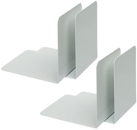 ALCO-Albert 4302-10-4 - Buchstützen Metall weiß - 4 stabile Buchhalter für Bücherregal und Büro, 14 x 14 x 12,5 cm, Buchständer für Bücher, Ordner und Magazine