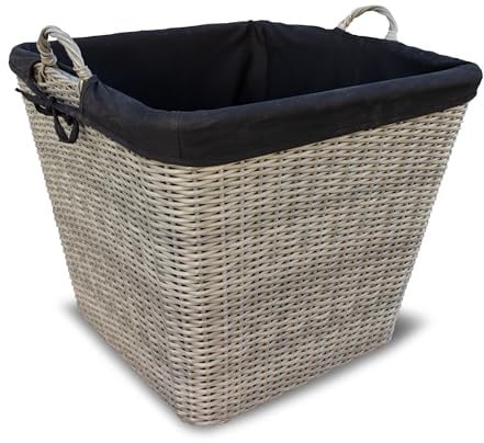HABAU Feuerholzkorb mit waschbarem Stoffeinsatz, Grau, 43 cm | aus extrem robustem Polyethylen mit Metallrahmen