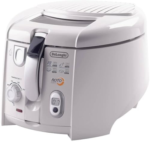 De'Longhi Roto-Fry F28533.W1 Rotofritteuse | System für 50 % weniger Öl | Easy Clean System | Antihaft-Beschichtung | mit herausnehmbarem Frittierbehälter | Timer | weiß