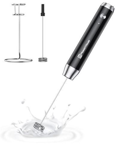 MaestriHouse wiederaufladbarer Milchaufschäumer, tragbar, elektrisch, wasserdicht, abnehmbarer Edelstahl-Schneebesen, Getränkemixer, Ständer, 2 Schneebesen,LunaFro
