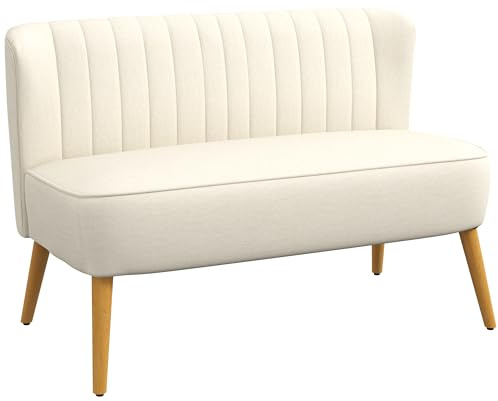 HOMCOM Sofa 2 Sitzer Couch, Kleine Loveseat mit Leinen-Optik Modern Polstersofa für Wohnzimmer, Schlafzimmer, kleinen Raum, Cremeweiß 117 x 56,5 x 77 cm