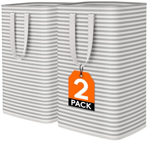 Lifewit 2er Set 80L Wäschekorb, Großer Faltbare Wäschebox, Wäschesammler, Wäschesortierer, Aufbewahrungsbox mit Griffen für Kleidung, Handtücher, Spielzeug, Grau