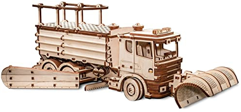 EWA EcoWoodArt 3D Holzpuzzle für Jugendliche und Erwachsene - Mechanisches Schneepflug-LKW-Modell - DIY-Bausatz, Selbstmontage, kein Kleber erforderlich