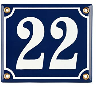 Sosenco Hausnummerschild Hausnummer - 12x14 cm - Keramik Emaille - Wetterfest - Personalisiert - Emailschild (Blau)