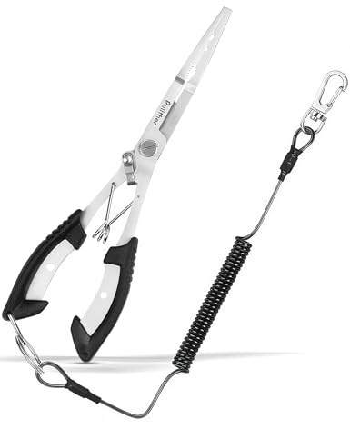 pullther Angelzange aus Edelstahl, Spitzzange zum Angeln, Hakenlöser Angeln, Angelzangen-Set mit Schlüsselband, Angelschere, Rostfreies Angel Zubehör für Salzwasser und Süßwasser