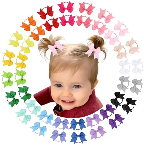 vobobe 40 Stück 5cm Baby Haargummis mit Schleifen für Kleinkinder | Elastische Pferdeschwanzhalter, mini, klein, für Baby-Mädchen und Kleinkinder